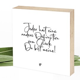Wunderpixel® Holzbild Meine Definition von Glück: du - Liebeserklärung - 15x15x2cm zum Hinstellen Aufhängen, Spruch - schwarz-weißes Holz-Schild Wand-Bild Aufsteller Geschenk Aufmerksamkeit