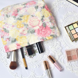 KeYaMee Make Up Bag Cosmetic Bags for Travel Women Floral Organizer Pouch Toiletry Bags with Zipper Large Capacity 05 roserose