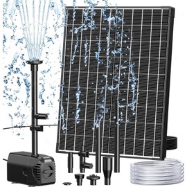 Biling 20W Solar Pond Pump 320GPH Dry-Run Protection Quiet Pump For Garden | Tempered glass panel, Adjustable flow Pump, Max 7.5ft lift, 4 nozzles, 6.5ft