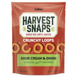 Harvest Snaps Veggie Chips (Sour Cream and Onion Crunchy Loops) | Powered by Plant Protein, Gluten Free, Non-GMO Baked Vegetable Crisps | Made in USA (12 Snack Packs)