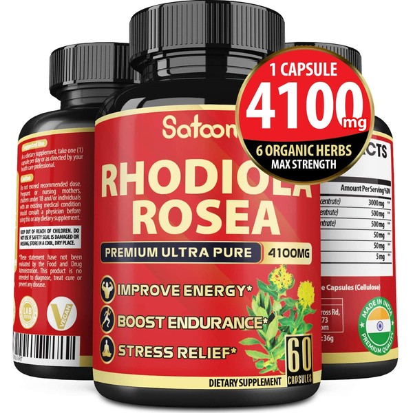 Pure Rhodiola Rosea Capsules 4100mg - Max Strength Rhodiola Root Extract Improve Energy, Brain Function & Stress Relief.*