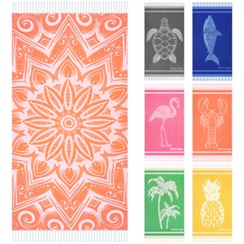 Oversized Cotton Turkish Beach Towels 72"x36" Lightweight Quick Dry Sandless Pool Swim Towel Large No Sand Compact Blanket Adult Travel Essentials Cruise Accessories Must Haves Orange Boho Mandala