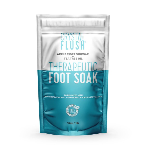 Crystal Flush Foot Soak with Apple Cider Vinegar, Tea Tree Oil and Pink Himalayan Salt – Cleans and Deodorizes – Fight Fungus and Bacteria on Skin Surface - 16 oz.