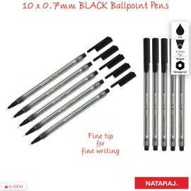 NATARAJ Mist Fine Tip Smooth Ballpoint Pens (10 x 0.7mm BLACK Ball Pens + 1 x ZOFAX Gel BLACK Pen)