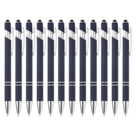 PATIKIL Ballpoint Pen with Stylus Tip, 12Pcs 2 in 1 Metal Pen Black Ink 1.0mm Medium Point Stylus Pen for Touch Screens Style 3, Blue