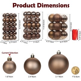 Hollyone 36Pcs 1.57" Christmas Ball Ornaments for Xmas Tree Mini Shatterproof Christmas Tree Decorations Plastic Hanging Balls Set for Wedding House Holiday Party Festival Home Decor (1.57", Brown)