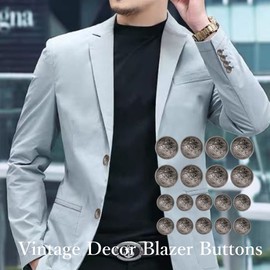 HappyHome Buttons, Blazer Buttons, Replacement for Remake, 0.8 inches (20 mm), 0.6 inches (15 mm), Front Buttons, Sleeve Buttons, Set of 18 (Gunmeta)