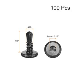 uxcell Hex Socket Self Tapping Screws, #10 x 5/8" 410 Stainless Steel Sheet Metal Flat Head Drilling Screw 100pcs, Black