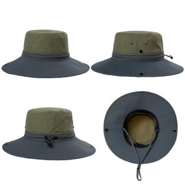Comhats UPF 50 Wide Brim Sun Hats, Summer Mesh UV-Protection, Safari Hat Fishing, Hiking, Boonie Hats with Chin Strap, Waterproof and Breathable, Army Green