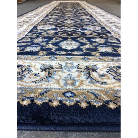 Deir Debwan Traditional Long Persian Runner Area Rug 330,000 Point Dark Navy Blue Design 601 (31 Inch X 9 Feet 10 Inch)