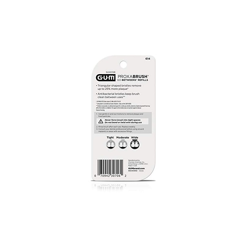 GUM Proxabrush Go-Betweens Interdental Brush Refills, Wide, 16 Count