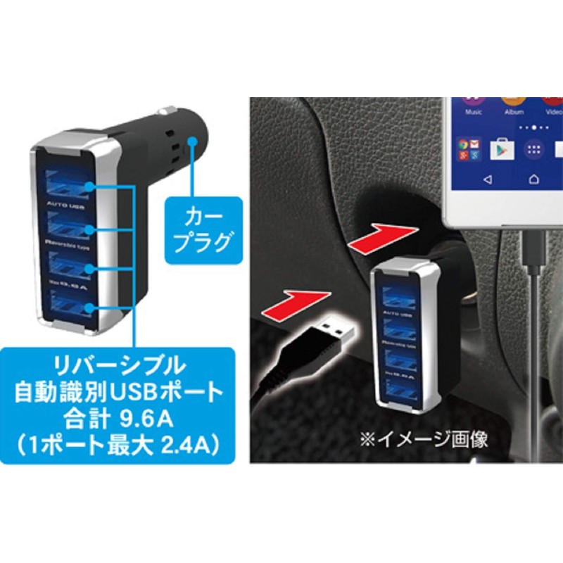 Kashimura NDC-023 DC-9.6A - Reversible USB 4 Ports, Auto Determination,