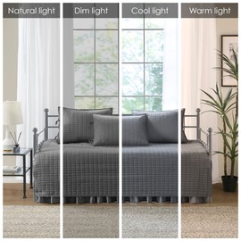 Comfort Spaces Daybed Cover- Luxe Double Sided -Quilting, All Season Cozy Bedding with Bedskirt, Matching Shams, 75'x39' Charcoal Grey 5 Piece