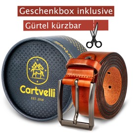 Cartvelli Premium Men's Leather Belt Made in Germany with Gift Box - Genuine Leather Belt 40 mm, cognac brown