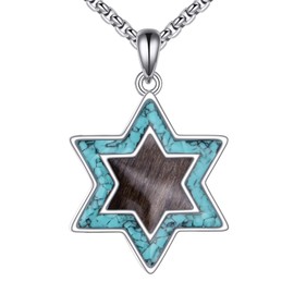 HKPATOP Star of David Necklace 925 Sterling Silver Wood and Turquoise Jewish Star Pendant Necklace Jewish Jewelry Gifts for Women Men