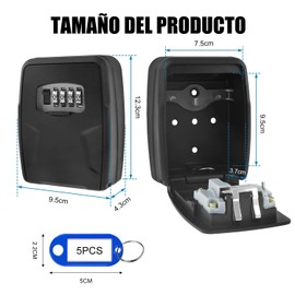 VEXORA Caja para Llaves con Contraseña, Caja para Guardar Llaves, 5 Llaveros con Etiquetas, Bloqueo con Contraseña de 4 Dígitos, Fácil de Usar e Instalar. Apto para Hogares, Fábricas, Gimnasios.