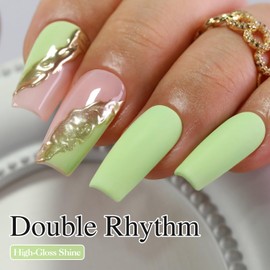 Double Rhythm 15ML Gel Nail Polish Pure Sheer Same Color Same Bottle Soak Off Gel Polish Art Manicure Salon DIY at Home for Women (Green-A1391)