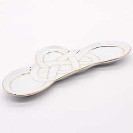 24to3 478397 Nishitomi Pottery Arita Ware Plate, Tansei Kiln Long Plate, Long Plate Pottery Plate, Approx. 9.8 x 4.3 inches (25 x 11 cm), Pine Knot, Gold, Christmas, New Year, Dinnerware, Made in Japan