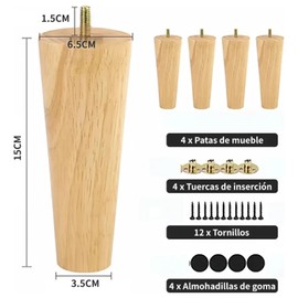 FINYQBET Patas de Madera para Muebles 15 cm,Reforzadas, Altura Ajustable, Fácil Instalación, Soporta 800 kg, para Sofás, Camas, Gabinetes, Ideal para Hogar y Proyectos DIY