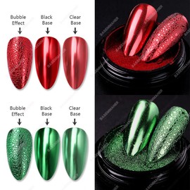 BASEMMAHER 2 Colors Red Green Chrome Nail Powder Metallic Mirror Effect for Nails Art Design Holographic Glitter Pigment Dust for DIY Manicure Decorations