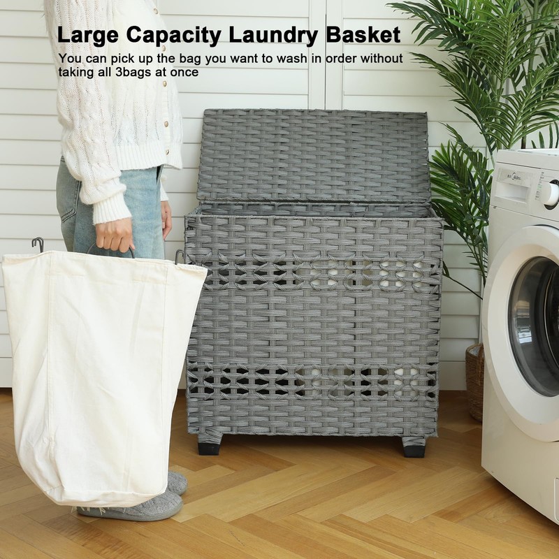 OIAHOMY Laundry Hamper with Lid, 140L Clothes Hamper with 3