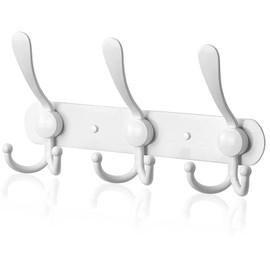 LYLIN Coat Hook, Hook Rail, Stainless Steel Rustproof Towel Hook, Wall Hook, Coat Rail, Vintage Jacket Holder, Wall for Kitchen, Bathroom, Bedroom (White, 9 Hooks, 1 Piece)