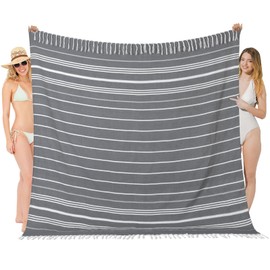 Oversized Turkish Beach Towel Blanket XXL Cotton Sandproof Towels Boho Woven Extra Large Big Sand Free Giant Throw Thick Blankets Huge Quilt XL Picnic Camping Necessities Cloud for Adult Gifts Black