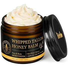 Tallow and Honey Balm for Face: Sarga de ternera alimentada con pasto para la piel con miel cruda y aceite de jojoba para pieles sensibles y secas, fórmula natural para calmar e hidratar profundamente | NON-GREASY | CLEAN SCENT | NATURAL SKINCARE