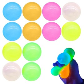 12 PCS Sticky Balls to Throw at Ceiling, Glorbs Balls, Glows in the Dark Ceiling Balls, Super Soft Sticky Glows Balls Bounce Back Colorful Fidget Toys Sensory Toys Jumping Stress Relief Balls