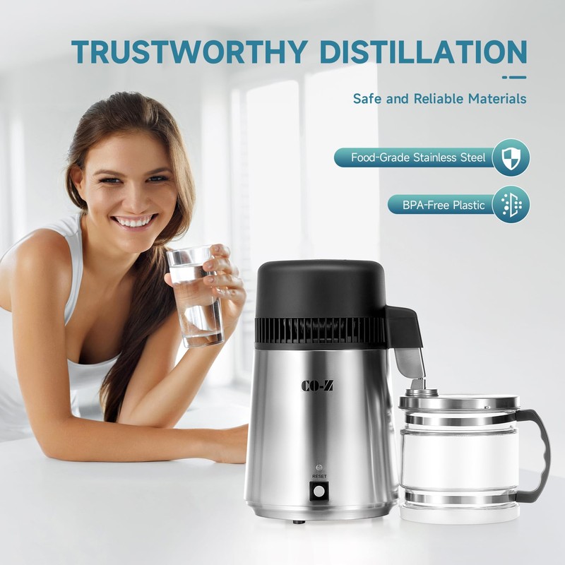 CO-Z 4L Brushed Stainless Steel Countertop Distiller Machine, Home Distilled