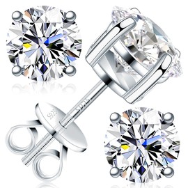 Moissanite Stud Earrings 0.3ct-1.5CT D Color, 925 Sterling Silver Earrings for Men 18K White Gold Plating Earrings for Women,wedding earrings (White Gold, 2.0 Carat-(1.0ct*2)-6.5mm)