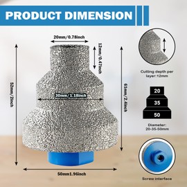 Diamond Step Chamfer Drill Bit, Diamond Brazed Step Drill Bit, Multi Layer Tapered Reamer, 20-35-50mm Multilayered Cone Reamer, for Metal, Wood, Concrete, Tile, Marble, Engineered Stone