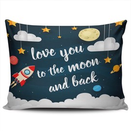 WEINIYA Bedroom Custom Decor Love You to The Moon and Back Colorful Throw Pillow Cover Cushion Case Fashion One Sided Printed Design Boudoir 12x16 Inches