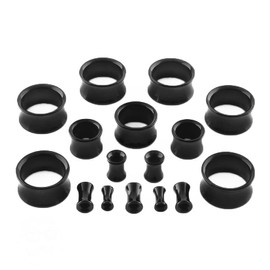 1 PAIR (2pcs) ACRYLIC TUNNELS Double Flare Gauges Solid Saddle Thin Ear Flesh Plugs 1037 (1-1/4" (32MM), Black)