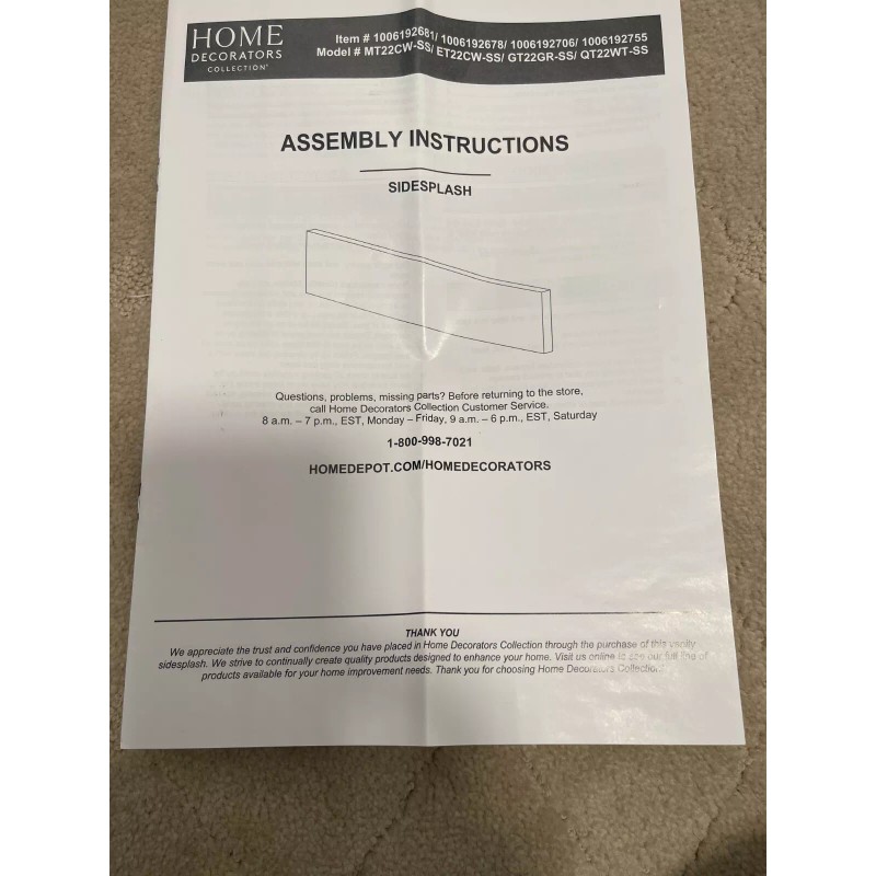 Home Decorators Collection 21-1/4 in. Vanity White Marble Side Splash,1006192