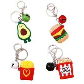 WANGCL 4 stücke Cartoon Schlüsselanhänger Dekoration Mode Cartoon Avocado Burger Pommes Frites Popcorn Schlüsselanhänger Auto Taschen Anhänger Ornament Lebensmittel Frauen Zubehör Cartoon
