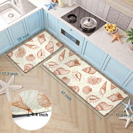 Kitchen Mats for Floor Cushioned Anti Fatigue Sets of 2 Coastal Nautical Kitchen Rugs Non Slip Waterproof Beach Theme Seashell Memory Foam Kitchen Floor Mats Comfort Standing Mat for Sink Laundry