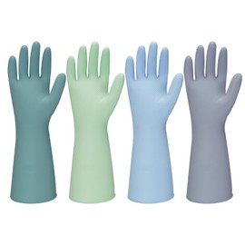 Rubber Kitchen Dishwashing Gloves - 4 Pairs Colorful Reusable Household Cleaning Gloves For Washing Dishes And Cleaning Tasks，Flexible And Durable Waterproof (Medium, Dark Green+Blue+Green+Gray)