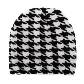 Newfancy Women Men Winter Hats Houndstooth Print Beanie Knitted Soft Warm Slouchy Skull Ski Cap