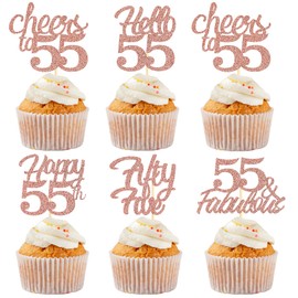 Sotpot 30PCS Happy 55th Birthday Cupcake Toppers Rose Gold Glitter 55 Fabulous Cheers to 55 Cupcake Decorations for 55th Birthday Anniversary Party Supplies