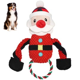 Christmas Dog Toys, 3 Pack Squeaky Plush Stuffed Dog Toys - Santa, Reindeer, Snowman, Interactive Dog Chew Rope Toys, Christmas Stocking Stuffer for Pets (Santa)