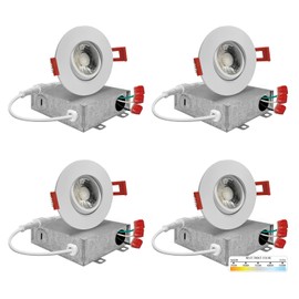 NUWATT 3 inch LED Recessed Gimbal Downlight (4 Pack) 8W, 600 Lumens, 120V, Dimmable | CCT Color Switch 27K, 30K, 35K, 40K, 50K All in 1, White Finish