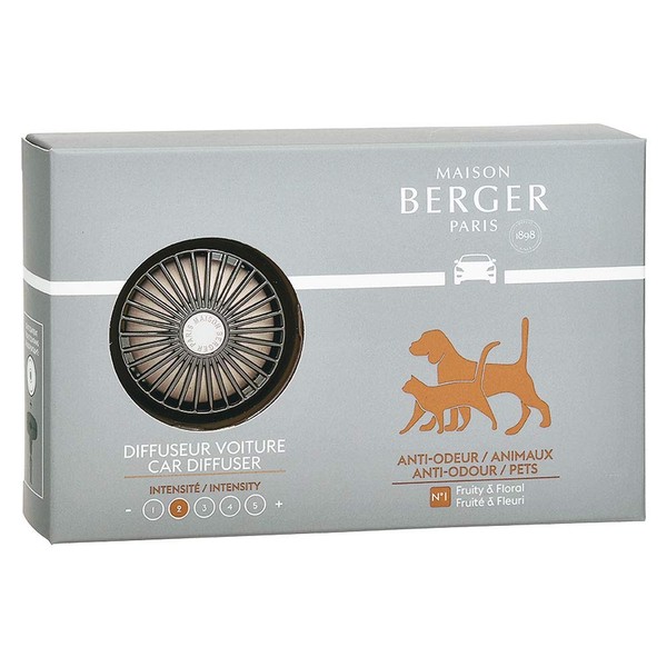 MAISON BERGER - Refillable Car Vent Clip Diffuser Set - 3.1 x 2 x 0.8 inches - Made in France (Anti-Pet Odor)
