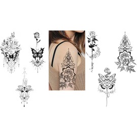 6 Sheets Temporary Butterfly Tattoo Moon Tattoo Lotus Flowers Tattoos Fake Tattoos Stacey 6