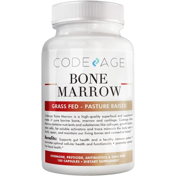 Codeage Grass Fed Bone Marrow Supplement - Freeze Dried, Non-Defatted, & Desiccated Beef Bone Marrow Pills - Raw Whole Bone Marrow, Bone Matrix, Cartilage - 3000mg per Serving - 180 Capsules
