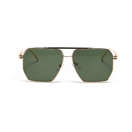YUELUQU Retro Oversized Square Sunglasses for Women Men Vintage Shades UV400 Classic Large Metal Frame, Gold/Green