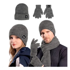 Bluelander Gorro Bufanda Guante Conjunto Térmico Invierno Frio Unisex Color Gris oscuro Diseño de la tela Liso Talla Unitalla
