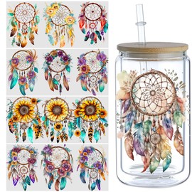 Quyioo 5 Sheets Dreamcatcher UV DTF Transfer Stickers, for Libbey Glass Tumbler, Waterproof Decals, Plastic Adhesive Label for Bottles and Cups Decor (Style2-5 Sheet)