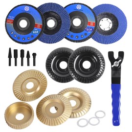 19 Pcs Wood Carving Disc Set for 4" & 4.5" Angle Grinder | Stump Tool Grinding Wheel Disc with 7/8"-5/8" Adapter Ring | Woodworking Cutting Shaping Sanding Polishing Discs Kit for Quick Carving