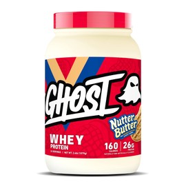 GHOST WHEY Protein Powder, Nutter Butter - 2lb, 26g of Protein - Whey Protein Blend - ­Post Workout Fitness & Nutrition Shakes, Smoothies, Baking & Cooking - Cookie Pieces Inside